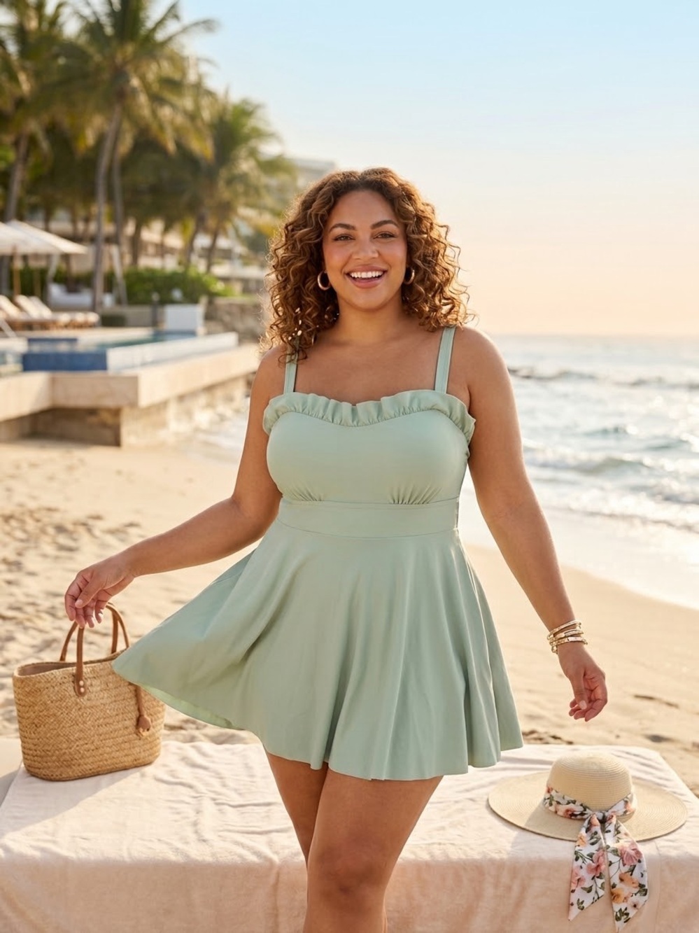 BloomChic Sea foam Green Ruffle Swimdress